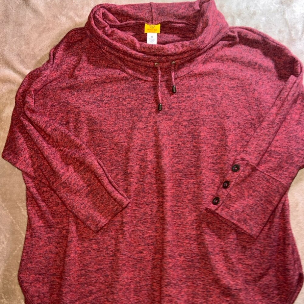Ruby Rd Women 3XL Red Knit Crowl Neck Drawstring Oversized Pullover Cozy Sweater